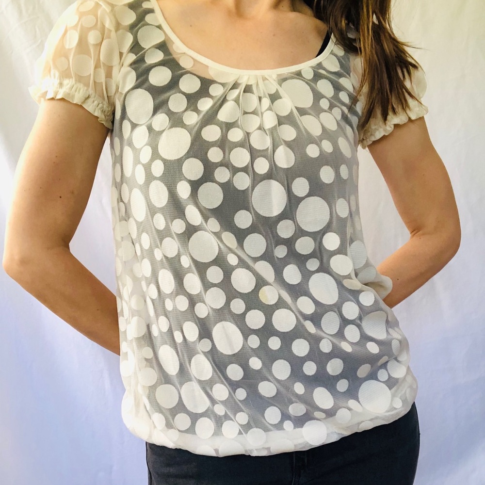 Mesh cream polka dot blouse tulle Y2K size XS